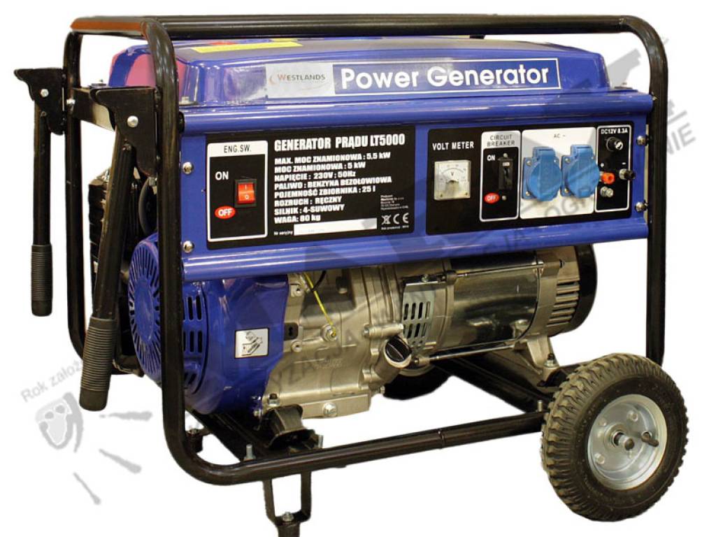 Agregat, generator prądotwórczy WESTLANDS LT5000 moc max. 5000 W, prądnica spalinowa, mobilny generator prąduWESTLANDS LT 5000